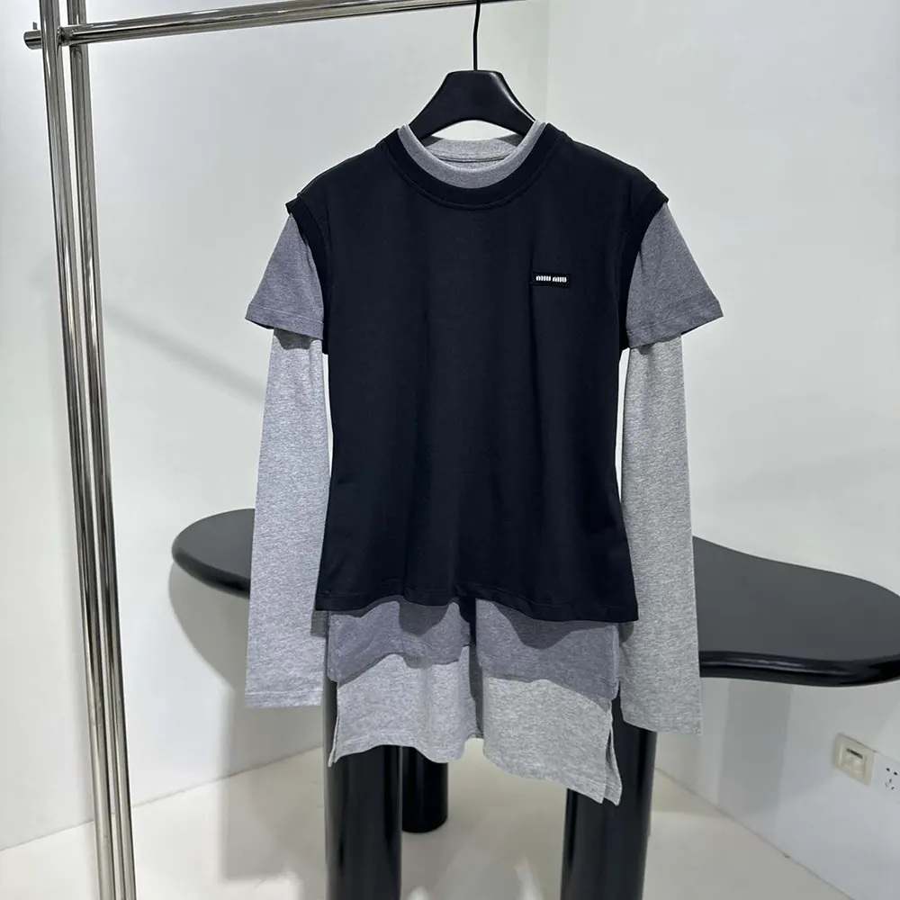 Close-up detail of crew neck on Miu Miu Women Set of 3 Jersey T-shirts
