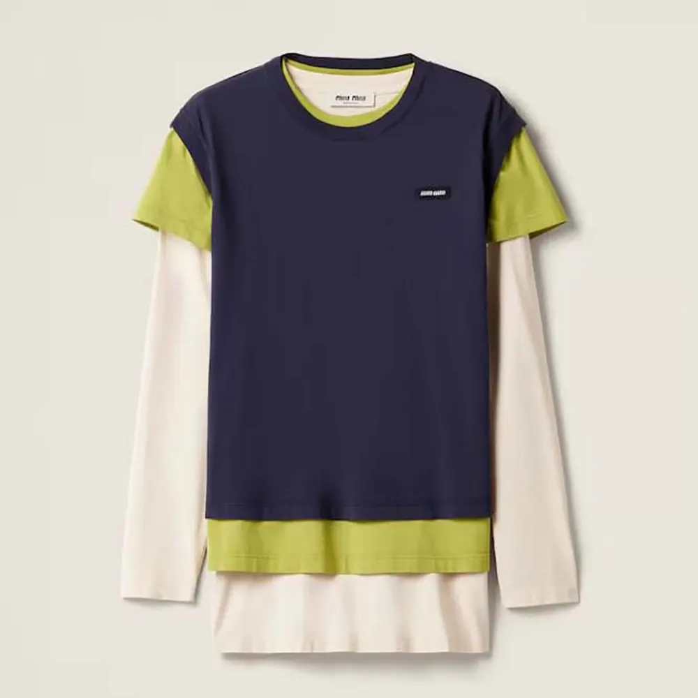 Front view of Miu Miu Women Set of 3 Jersey T-shirts in navy