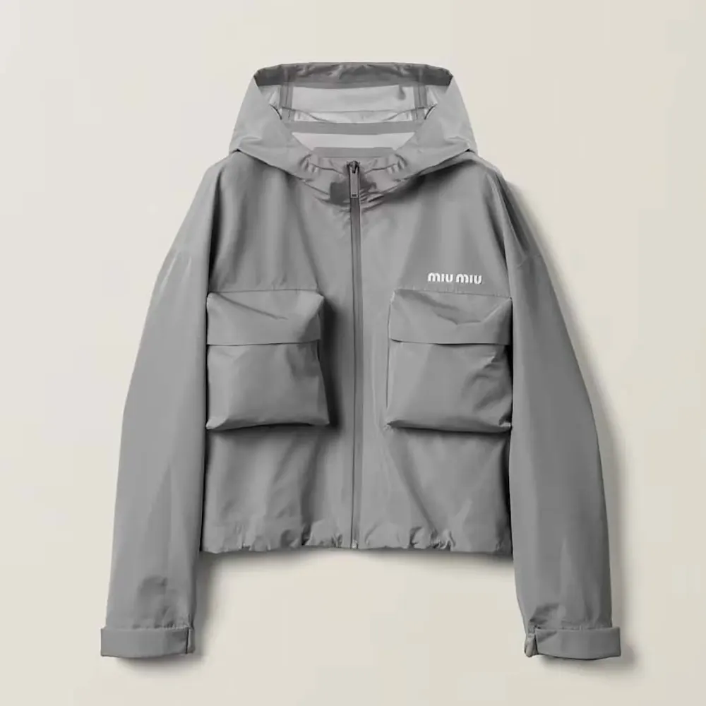 Front view of Miu Miu Women Tec Canvas Blouson in silver