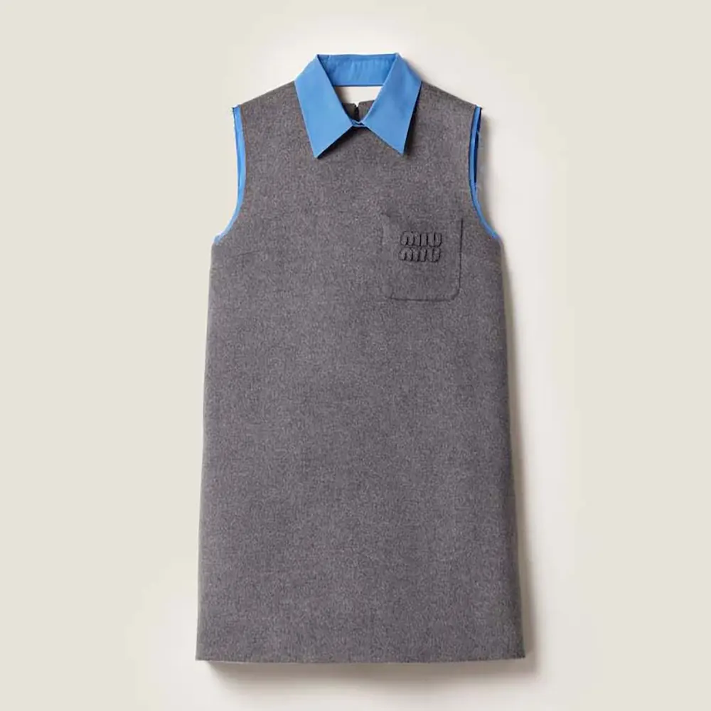 Front view of Miu Miu Women Velour Mini-dress in grey velour