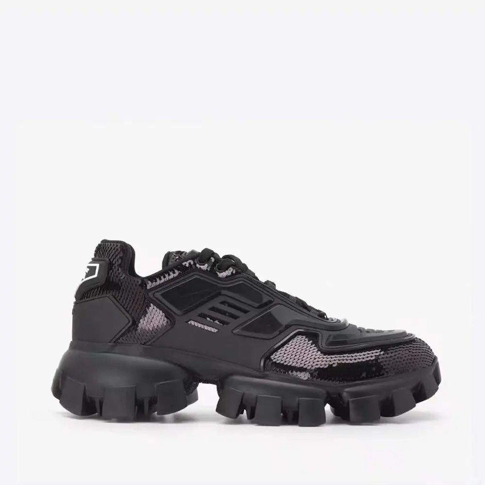 Prada Unisex Cloudbust Thunder Sequin Lug-Sole Sneakers-Black - image 4