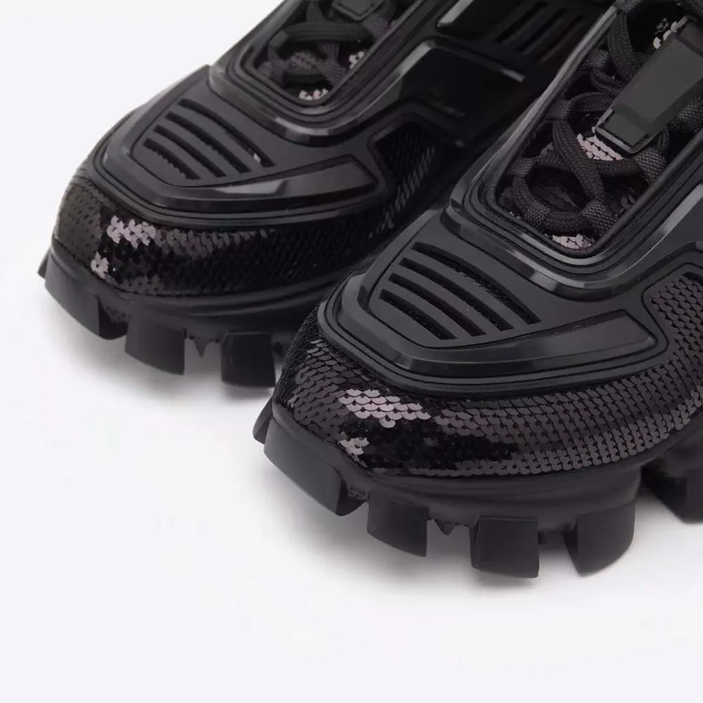 Prada Unisex Cloudbust Thunder Sequin Lug-Sole Sneakers-Black - image 8