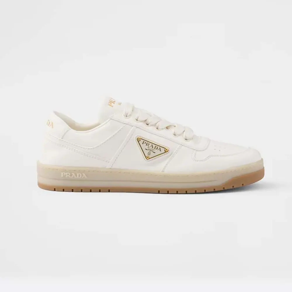 Side profile of Prada Unisex Downtown Nappa Leather Sneakers-White
