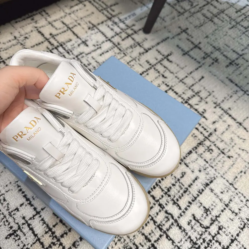 Prada Unisex Downtown Nappa Leather Sneakers-White - image 8