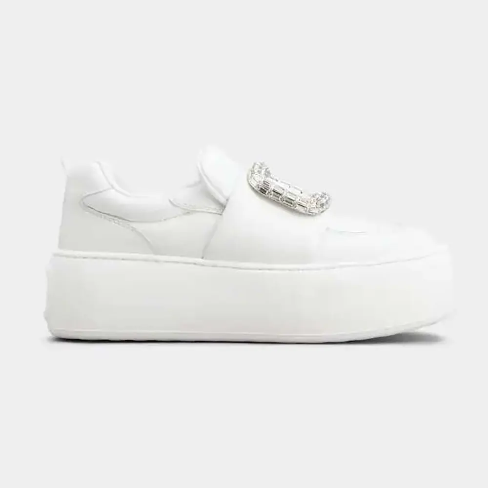 Side profile of Roger Vivier Women Viv’ Up Sneakers in Leather-White