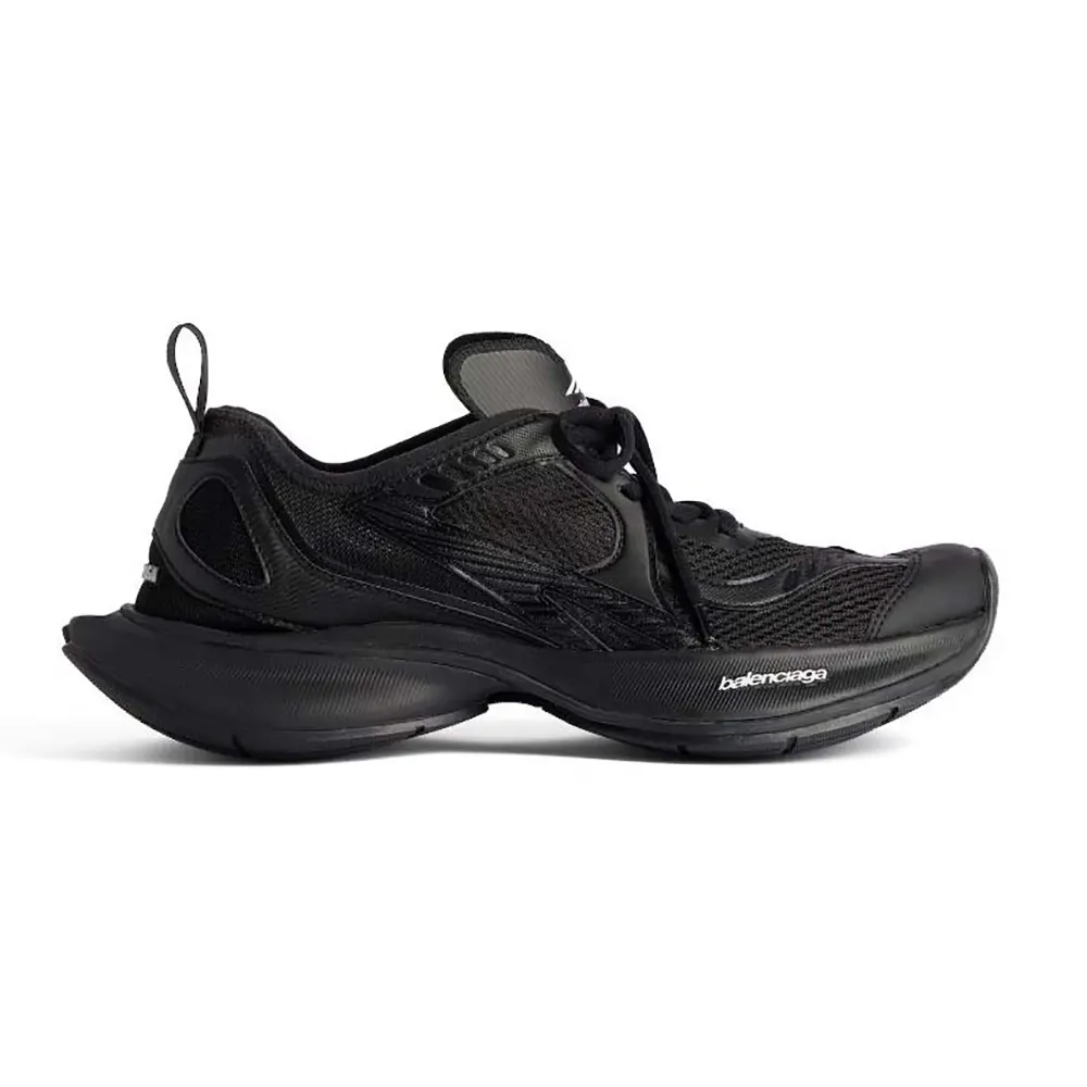 Side view of Balenciaga Unisex Circuit Sneaker in Black Polyester