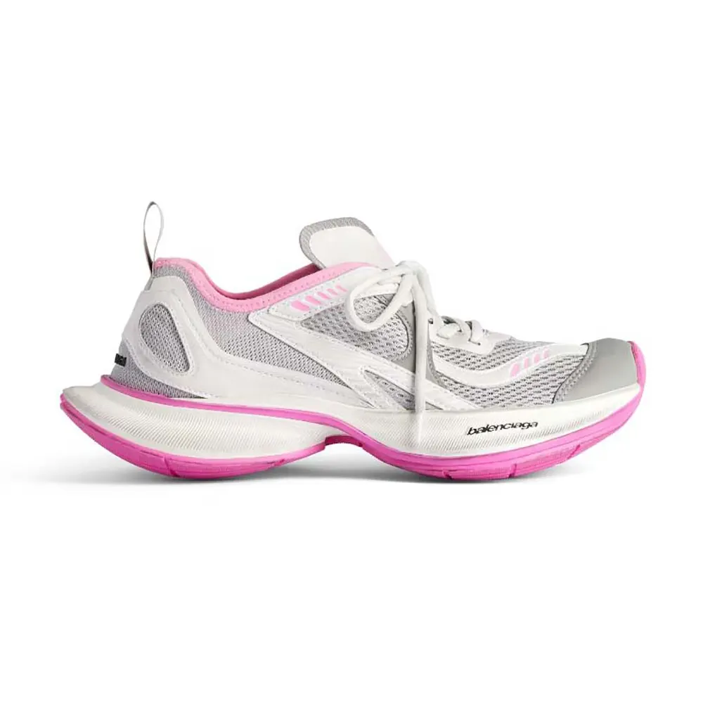 Side view of Balenciaga Unisex Circuit Sneaker in grey white pink polyester