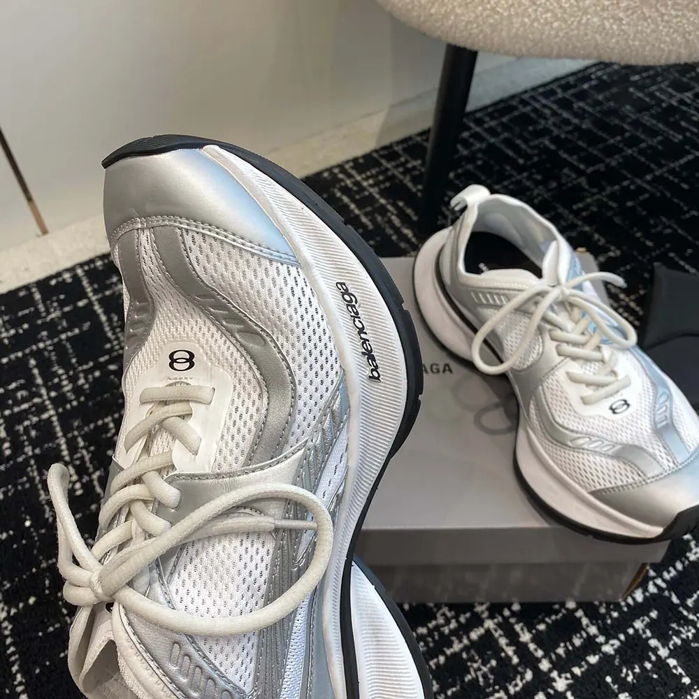 Balenciaga Unisex Circuit Sneaker in White and Silver Polyester - image 8