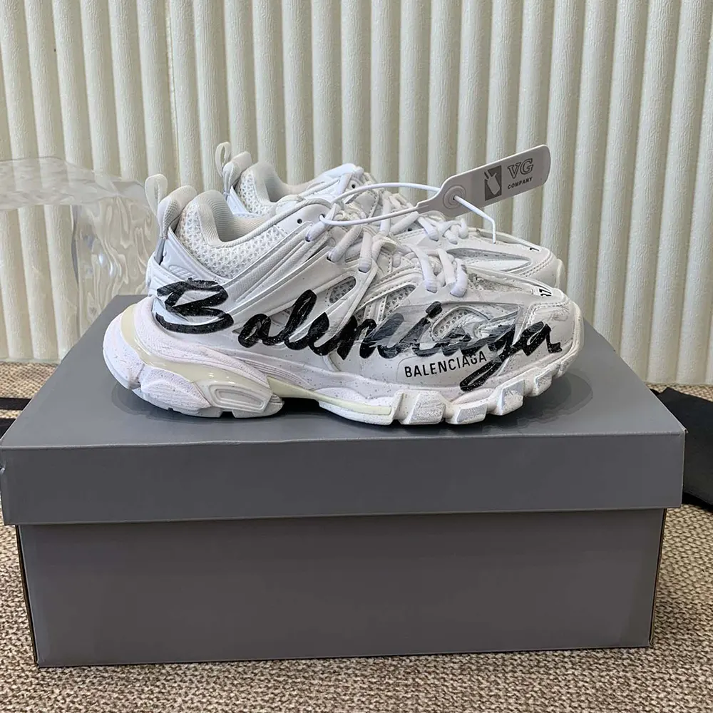 Close-up of layered sole on Balenciaga Unisex Track Signature Sneaker