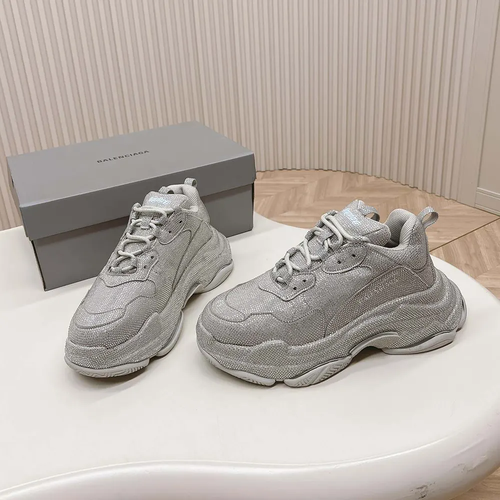 Overhead shot showing lace-up closure on Balenciaga Triple S Sneaker dark grey