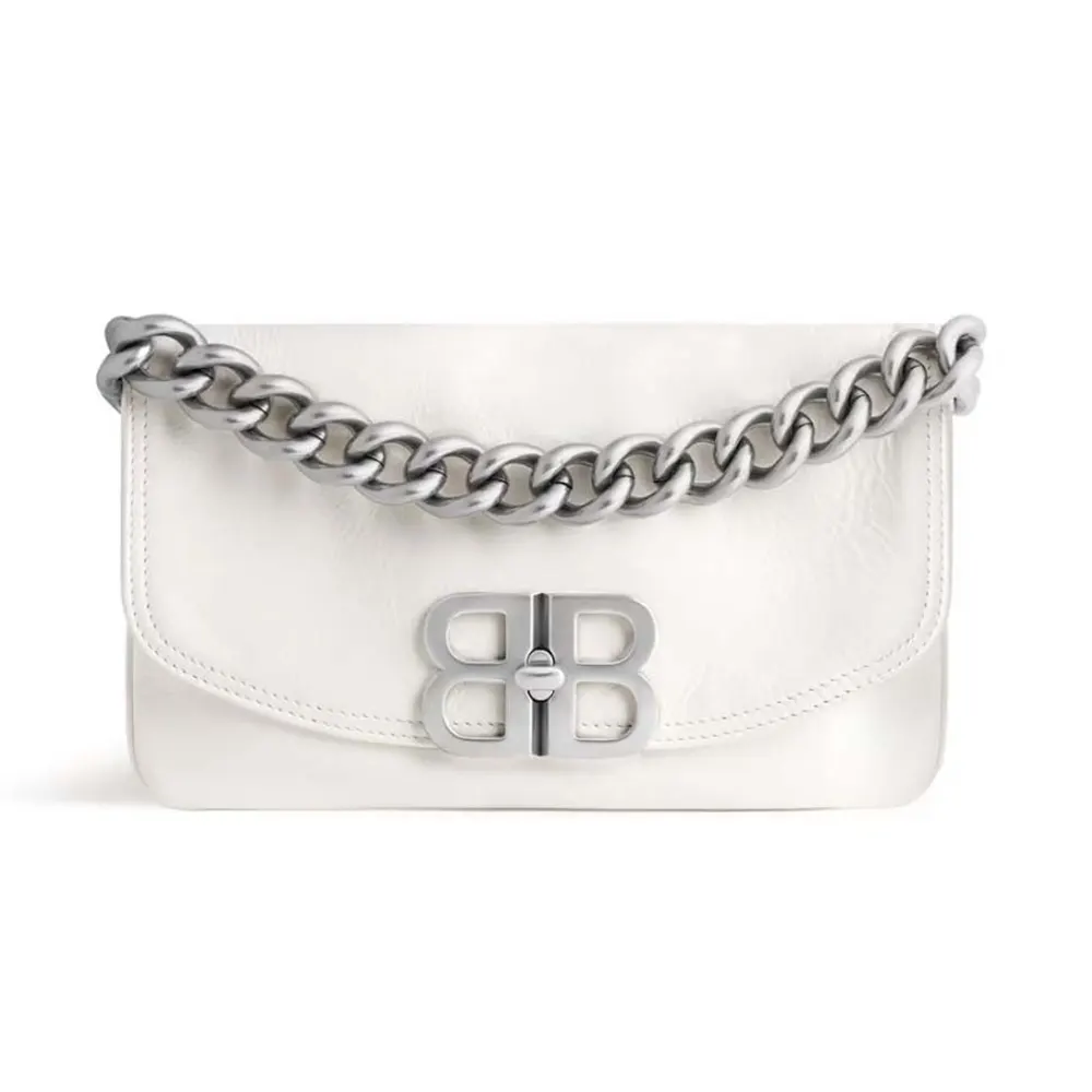Front view of Balenciaga Women BB Soft Small Flap Bag in Optic White