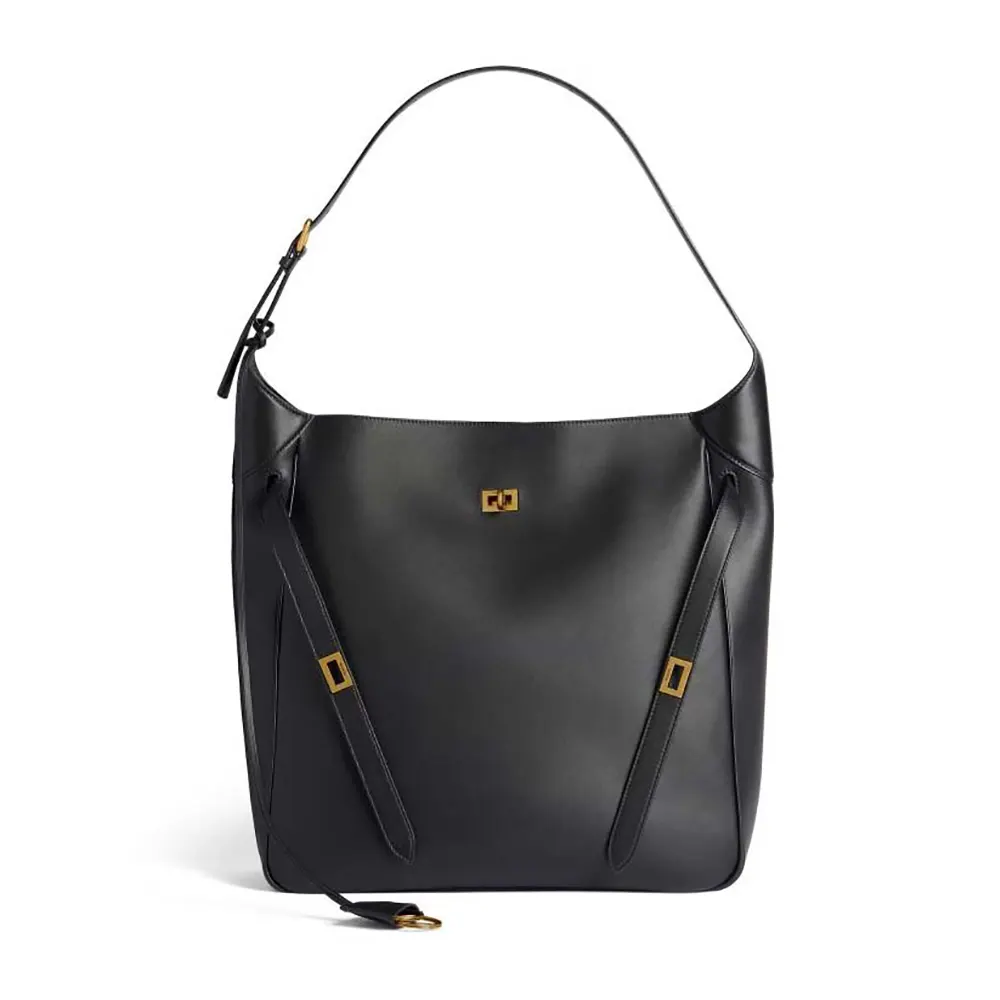 Front view of Balenciaga Women Bel Air Large Hobo Bag in black calfskin