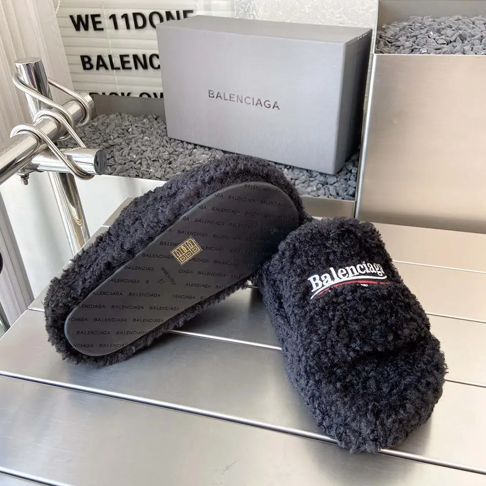 Balenciaga Women Furry Platform Sandal in Black Fake Shearling - image 10