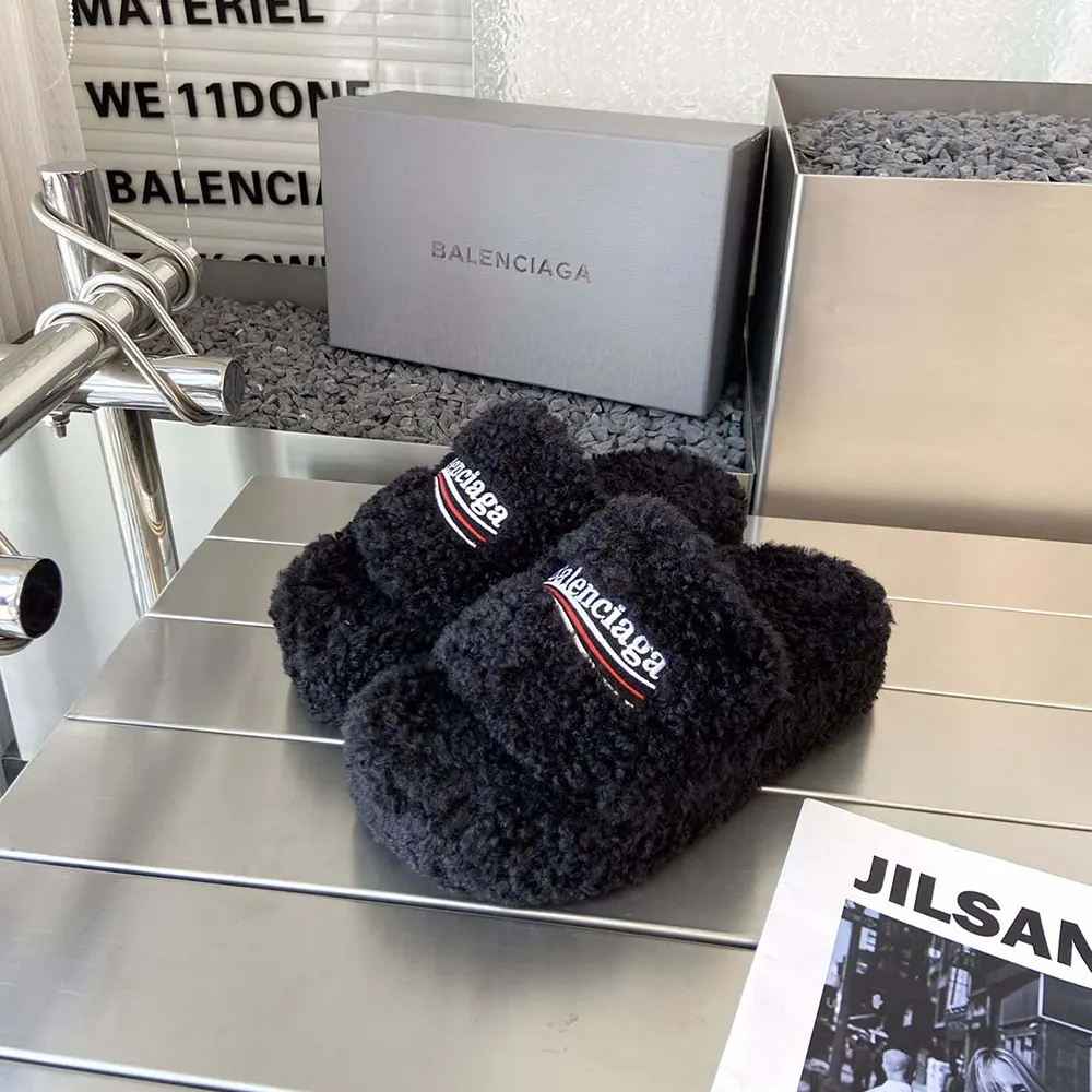 Balenciaga Women Furry Platform Sandal in Black Fake Shearling - image 4