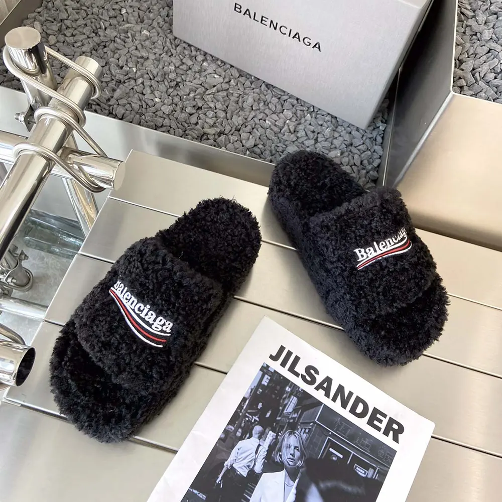 Balenciaga Women Furry Platform Sandal in Black Fake Shearling - image 5