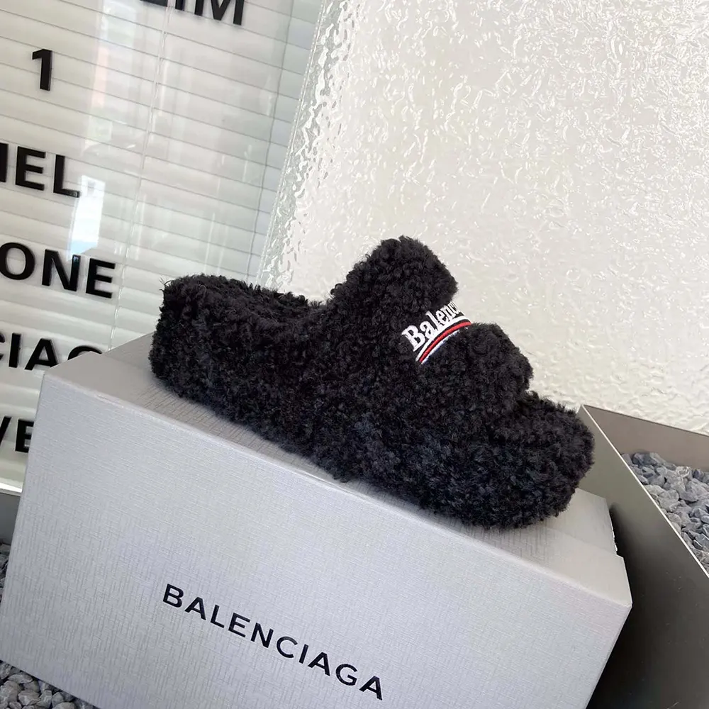 Balenciaga Women Furry Platform Sandal in Black Fake Shearling - image 8