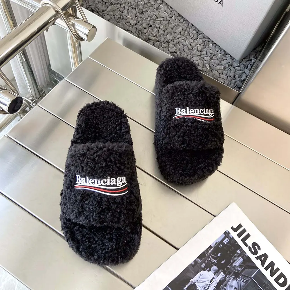 Top view showing platform height on Balenciaga Women Furry Platform Sandal