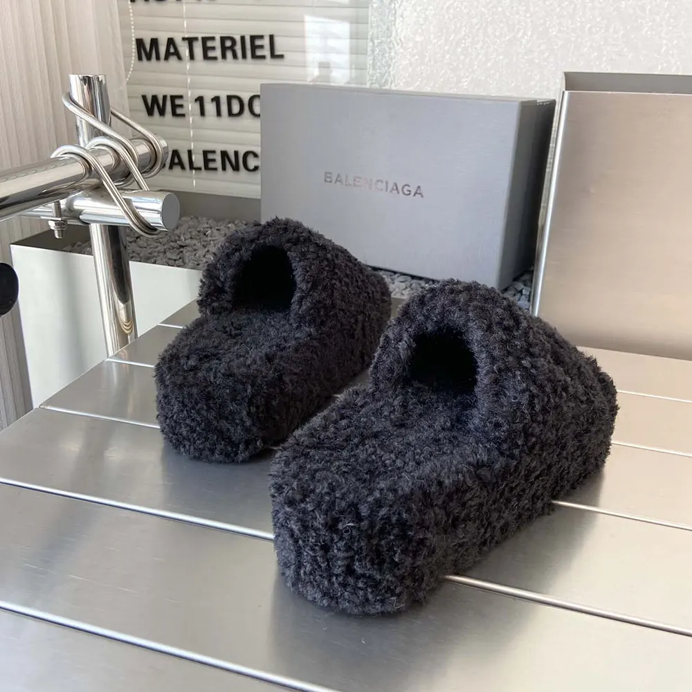 Balenciaga Women Furry Platform Sandal in Black Fake Shearling - image 9