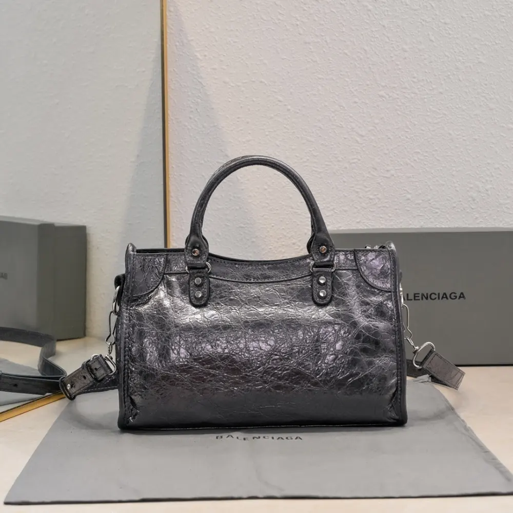 Side profile showing zip closure on Balenciaga Women Le City Medium Bag