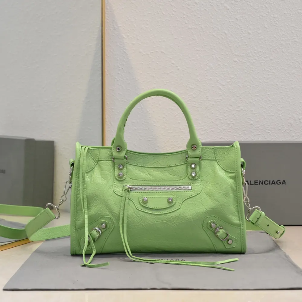 Close-up of brushed silver hardware on Balenciaga Women Le City Medium Bag