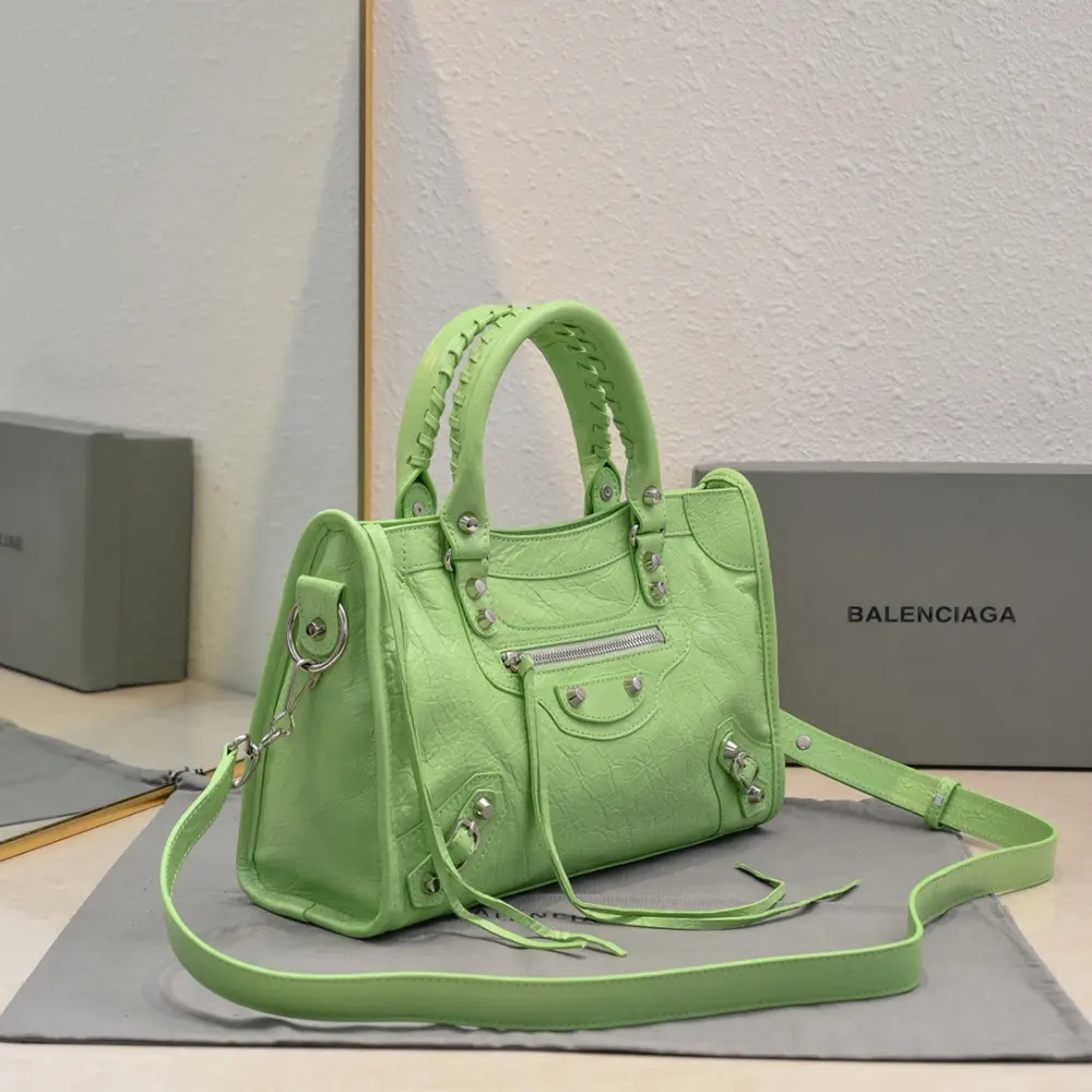 Balenciaga Women Le City Medium Bag in Green Arena Lambskin - image 4