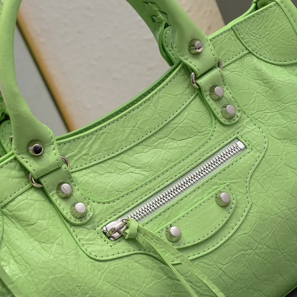 Balenciaga Women Le City Medium Bag in Green Arena Lambskin - image 8