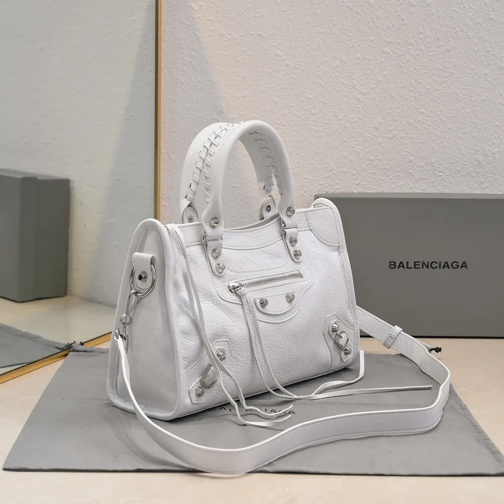 Balenciaga Women Le City Medium Bag in Optic White Arena Lambskin - image 4