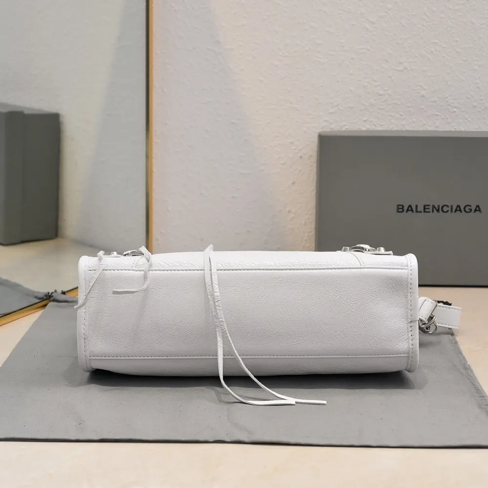 Balenciaga Women Le City Medium Bag in Optic White Arena Lambskin - image 5
