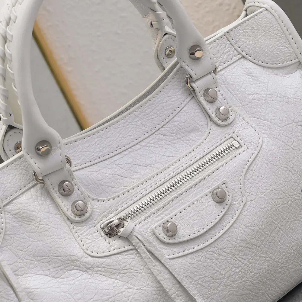 Balenciaga Women Le City Medium Bag in Optic White Arena Lambskin - image 8