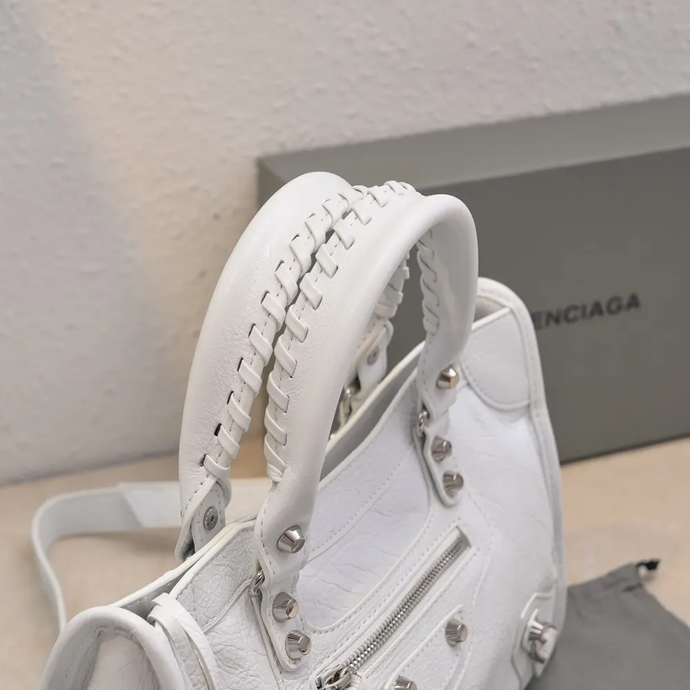 Balenciaga Women Le City Medium Bag in Optic White Arena Lambskin - image 7