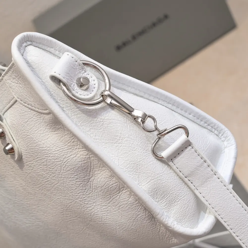 Balenciaga Women Le City Medium Bag in Optic White Arena Lambskin - image 6