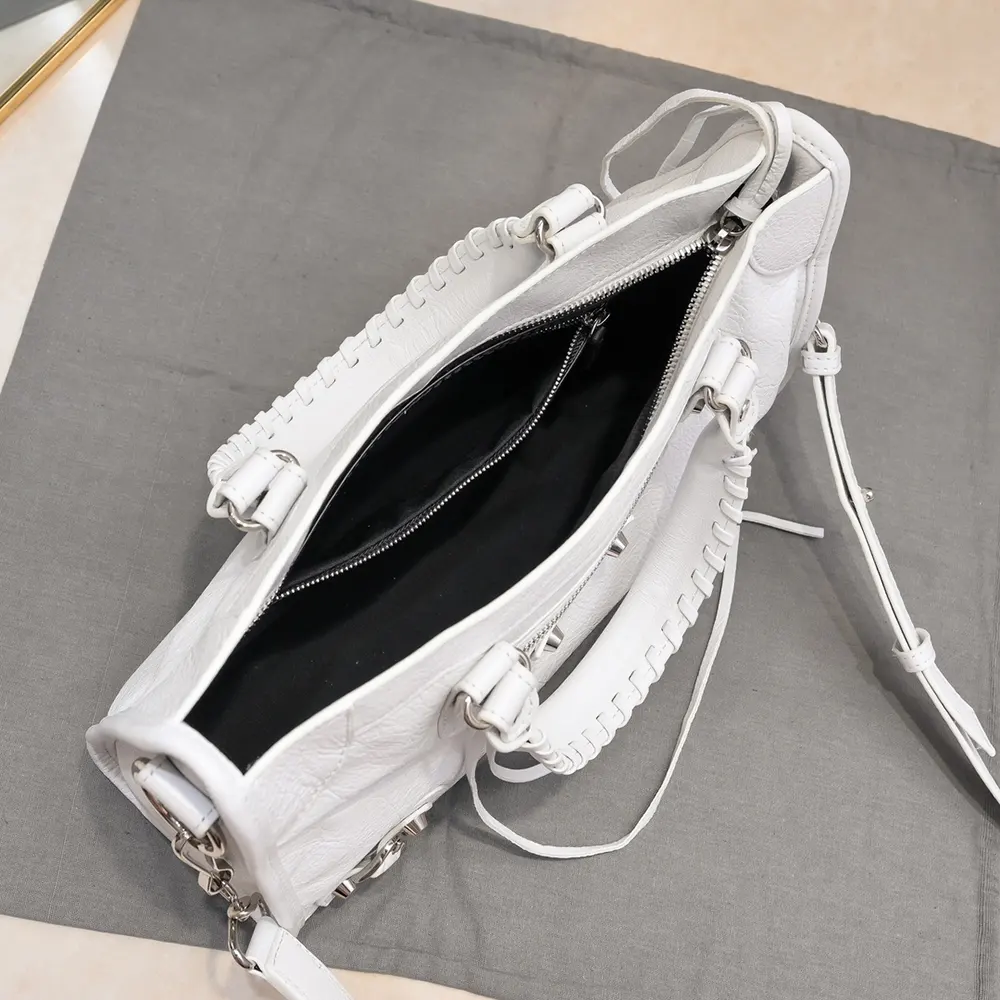 Balenciaga Women Le City Medium Bag in Optic White Arena Lambskin - image 9