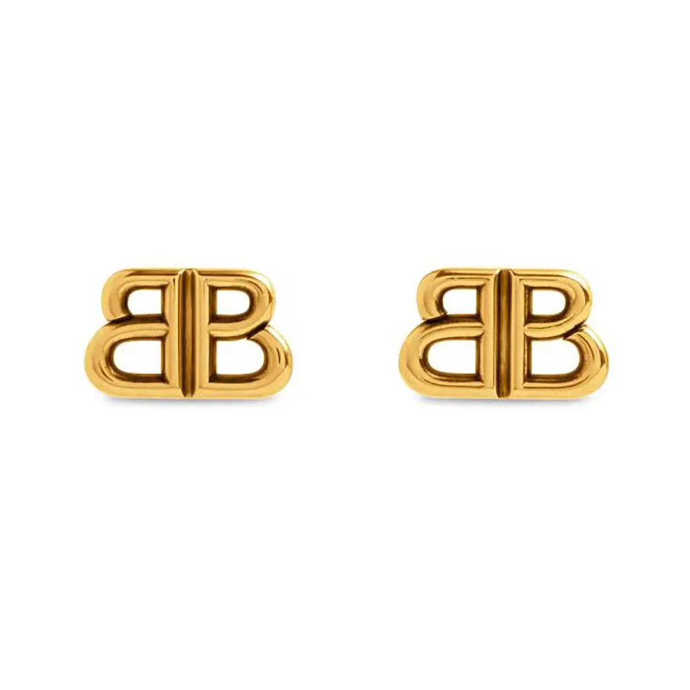 Front view of Balenciaga Women Monaco Stud S Earrings in antique gold