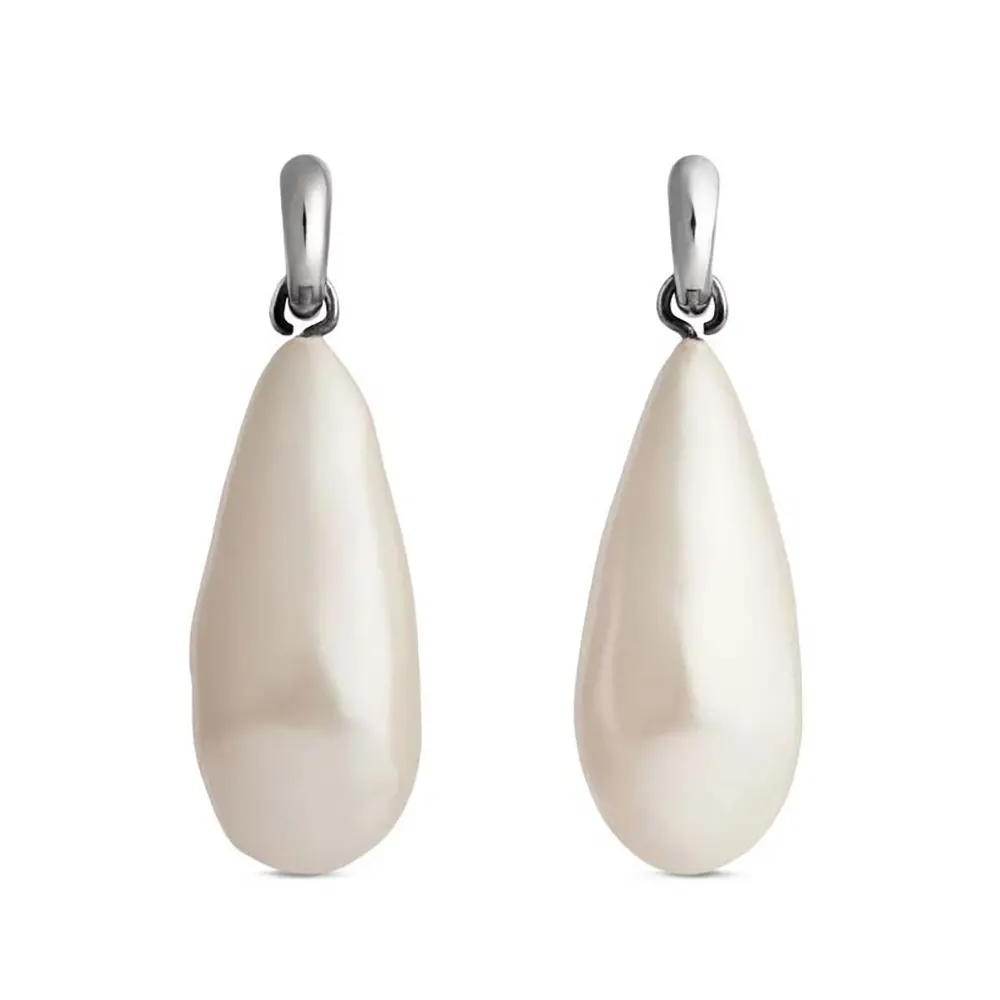 Front view of Balenciaga Women Palazzo Pearl Earrings in Antique Silver