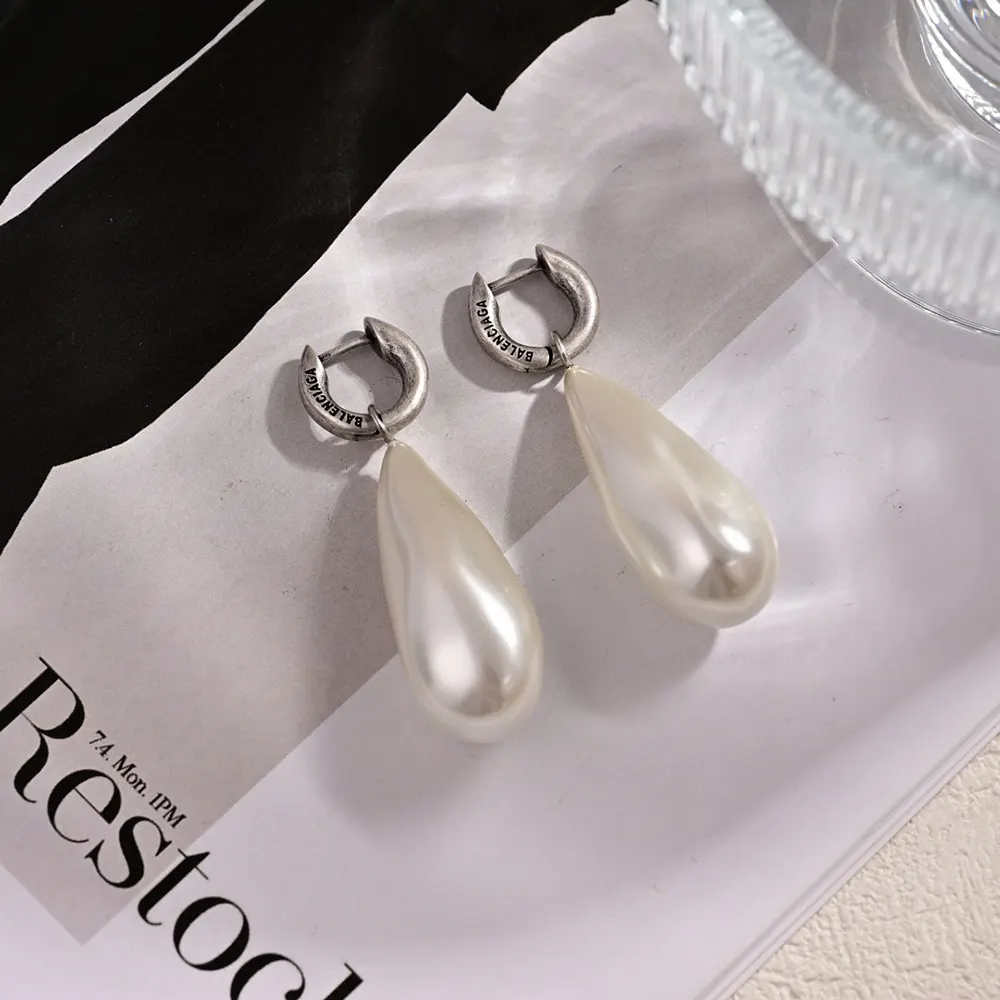 Balenciaga Women Palazzo Pearl Earrings in Antique Silver - image 5