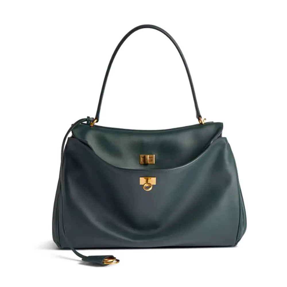 Front view of Balenciaga Women Rodeo Medium Handbag in pine green calfskin
