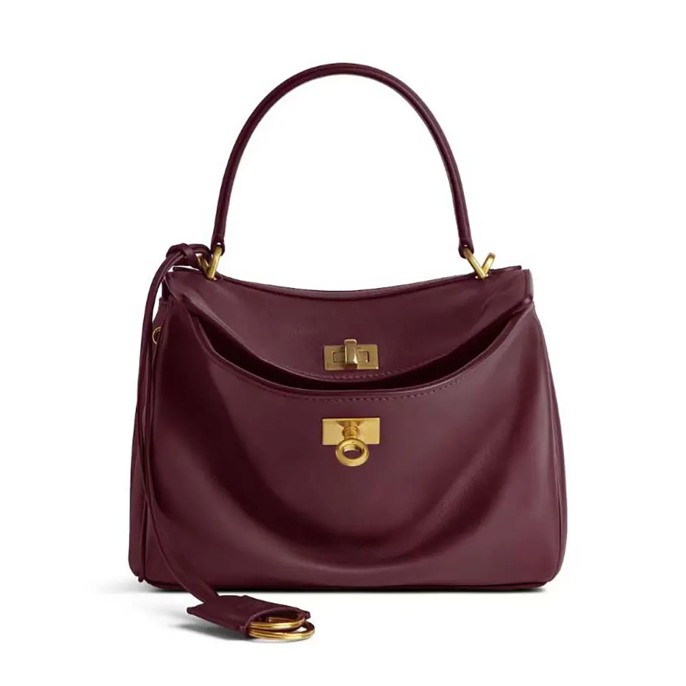 Front view of Balenciaga Women Rodeo Mini Handbag dark burgundy leather