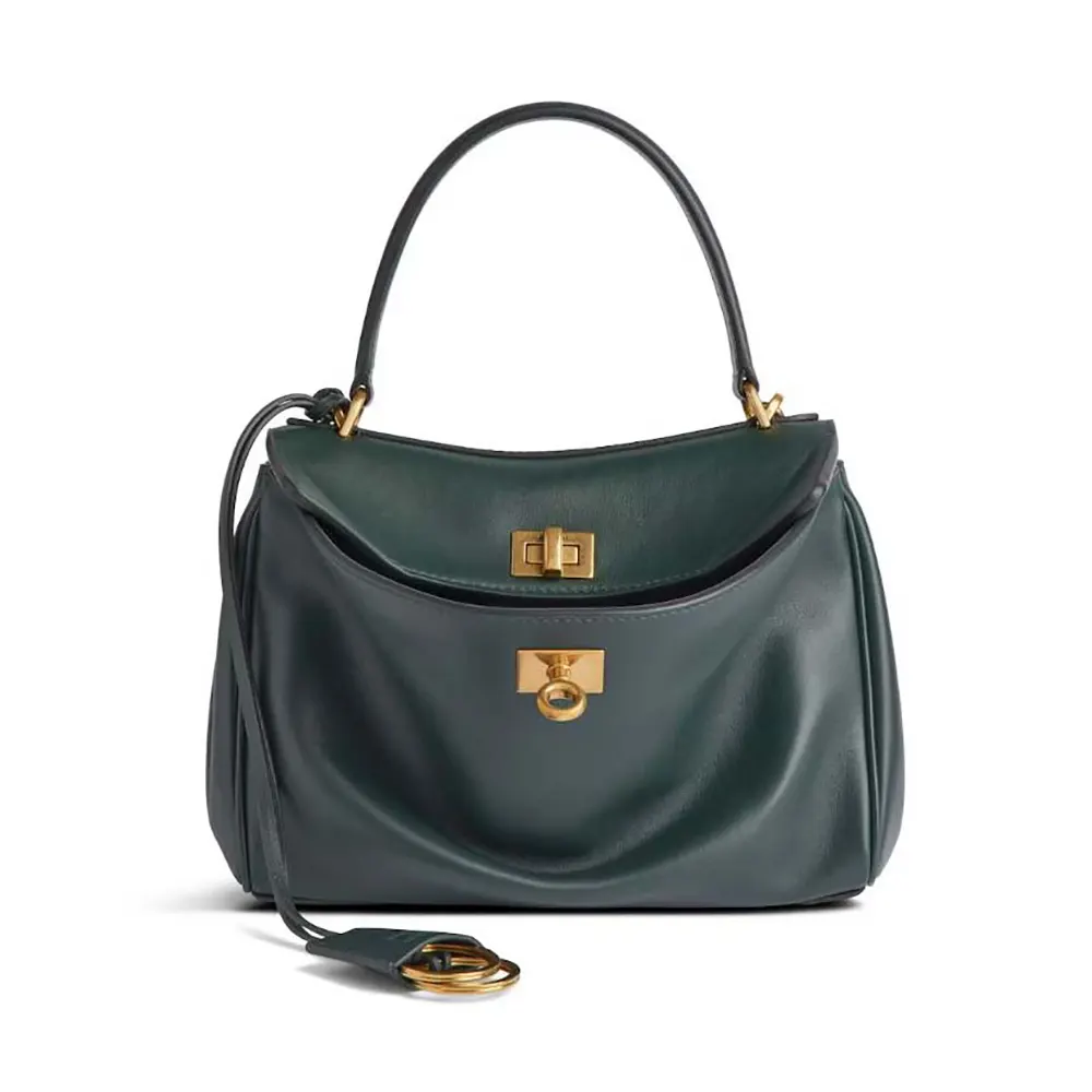 Front angle view of Balenciaga Women Rodeo Mini Handbag in Pine Green