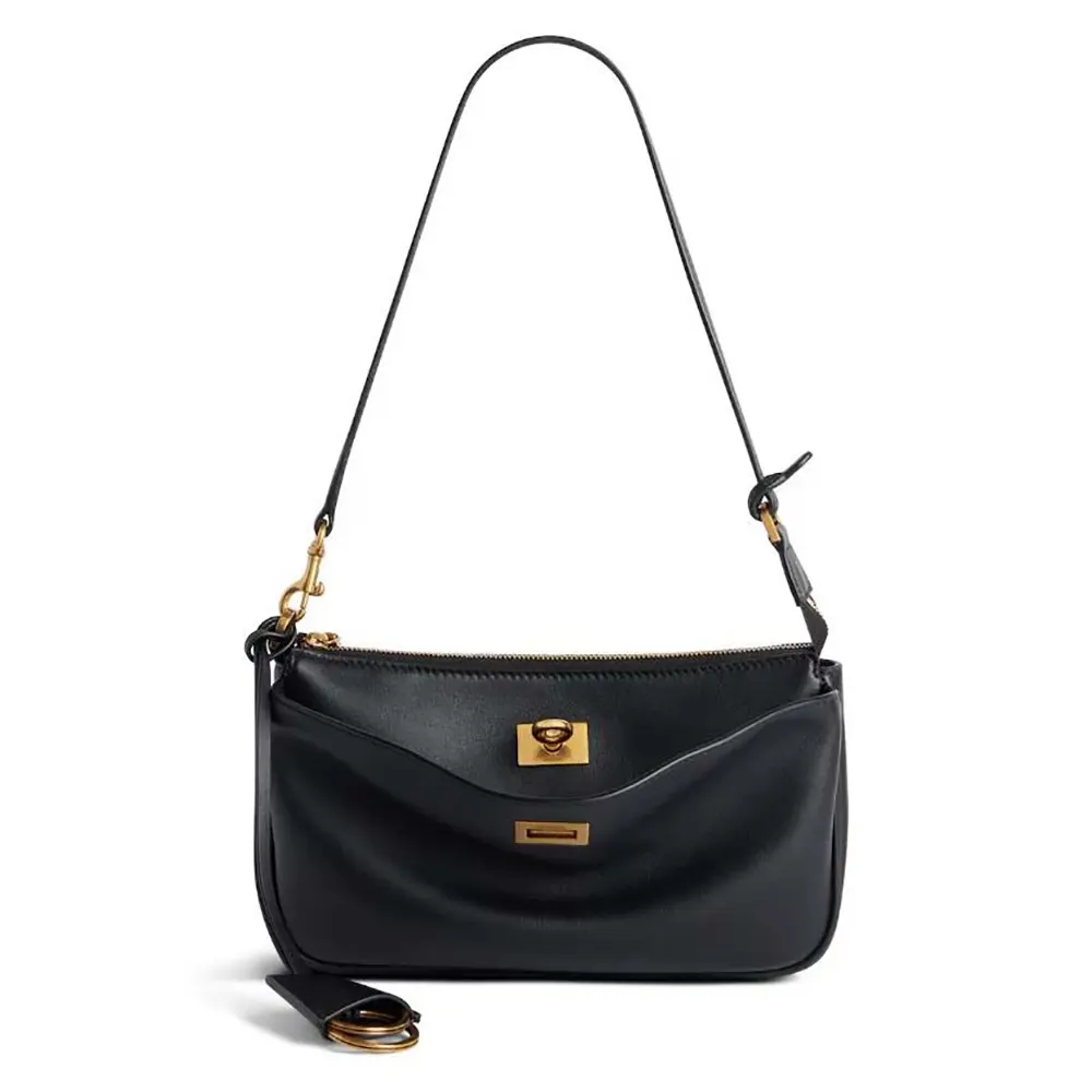 Front view of Balenciaga Women Rodeo Sling Pochette in black smooth calfskin