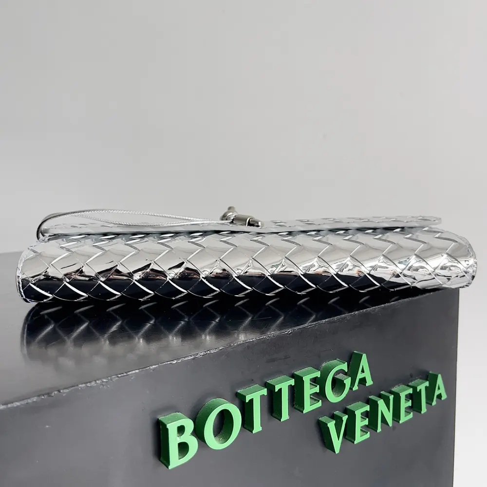 Bottega Veneta Women Andiamo Clutch in Intrecciato Leather-Silver - image 5