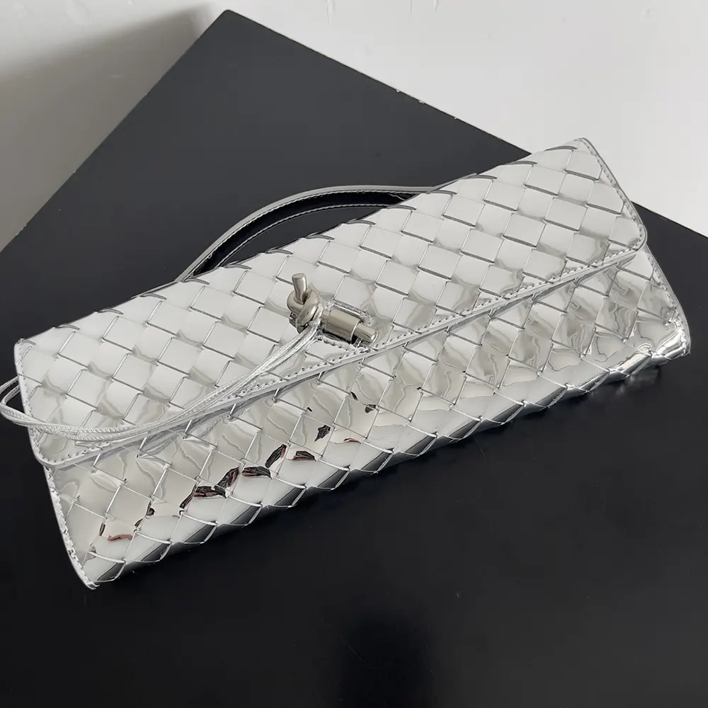 Bottega Veneta Women Andiamo Clutch in Intrecciato Leather-Silver - image 4