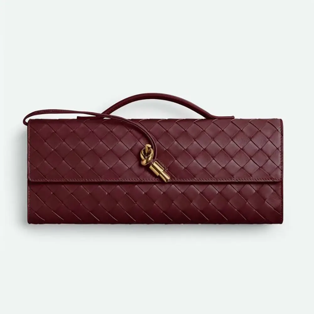 Front view of Bottega Veneta Women Andiamo Clutch in Barolo leather