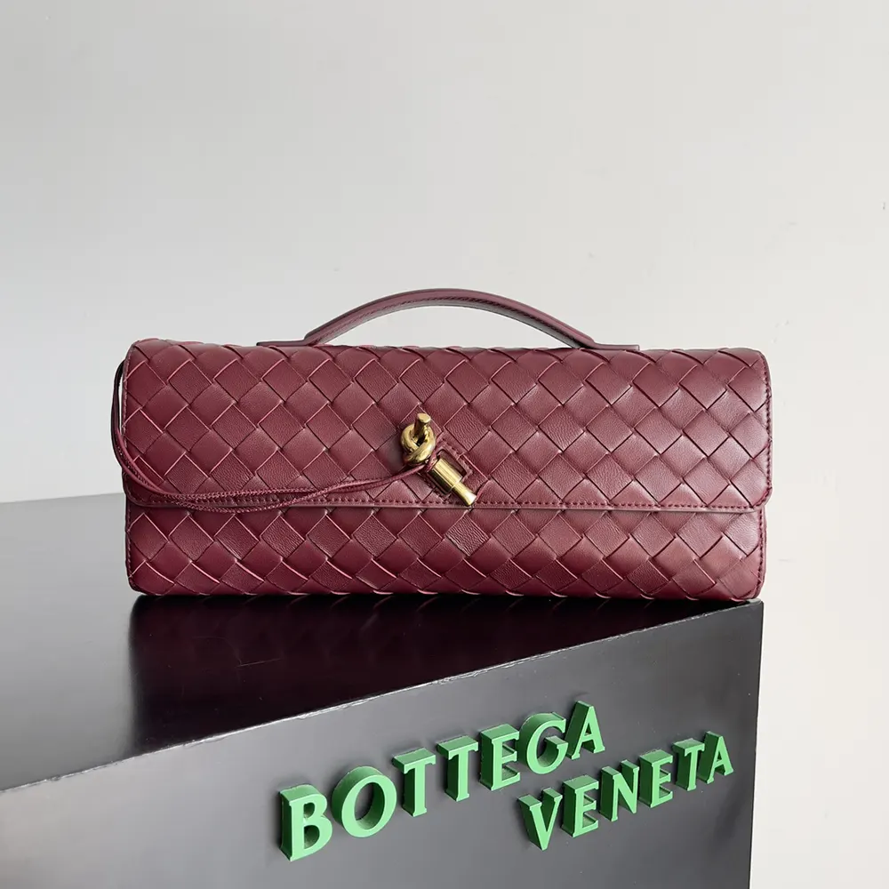 Close-up of intrecciato leather texture on Bottega Veneta Andiamo Clutch