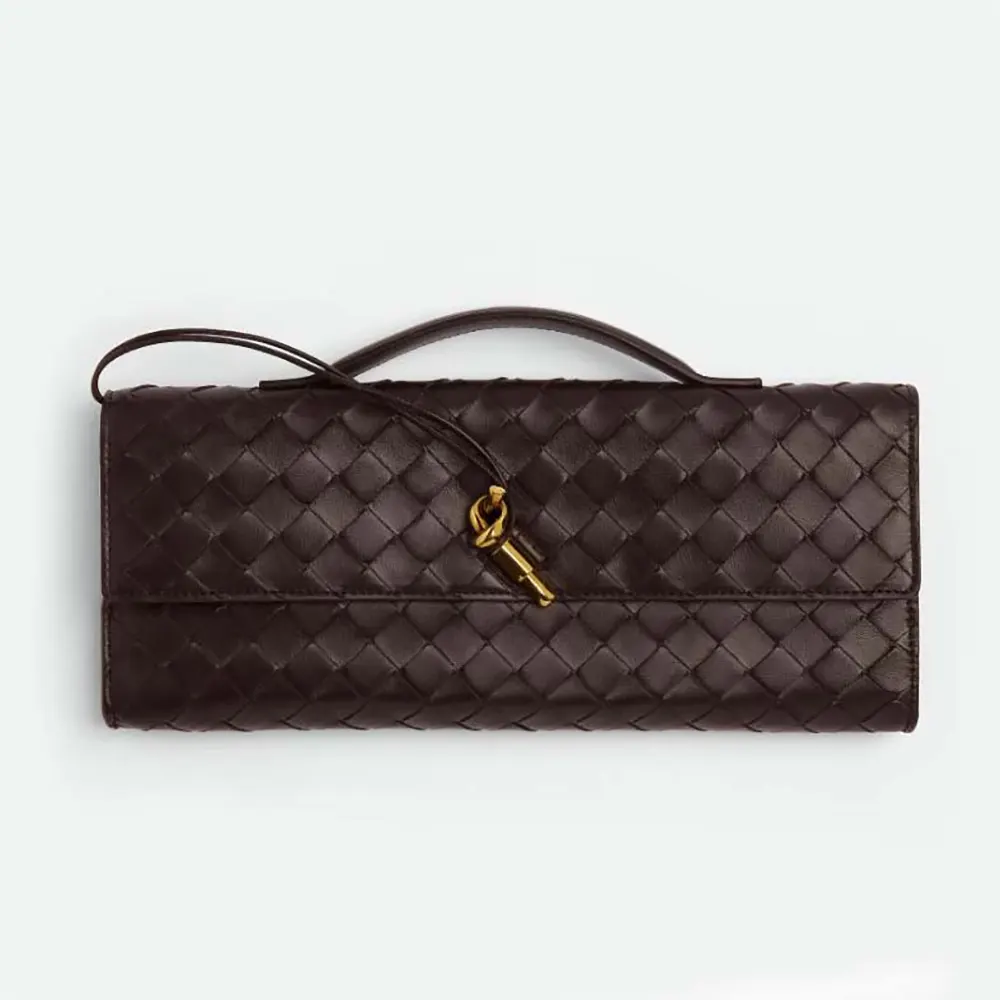 Front view of Bottega Veneta Women Andiamo Clutch in Burgundy leather