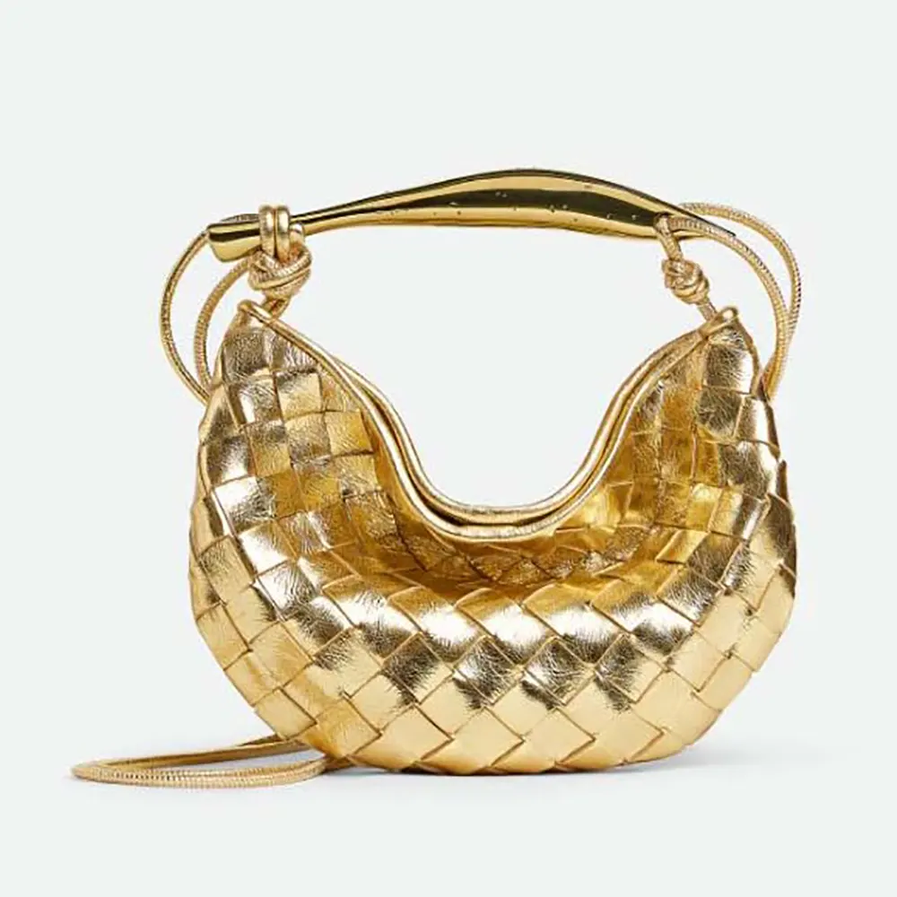 Front angle of Bottega Veneta Women Baby Sardine-Gold shoulder bag