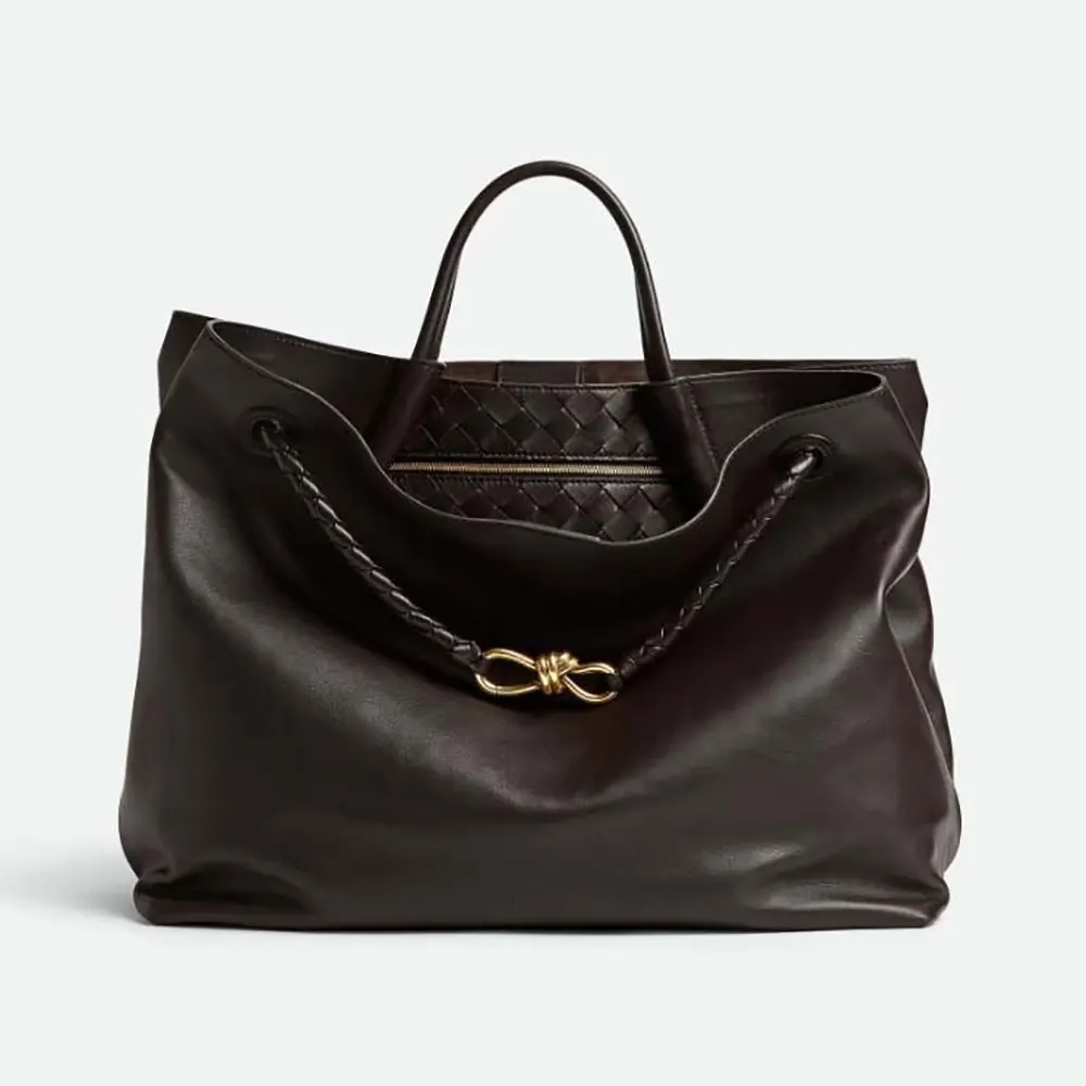 Front angle of Bottega Veneta Women Large Andiamo bag in silky calf leather