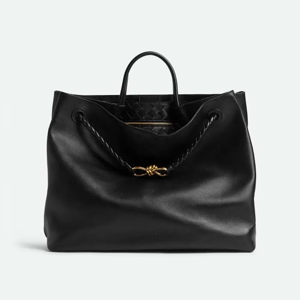 Front view of Bottega Veneta Women Large Andiamo in black calf leather
