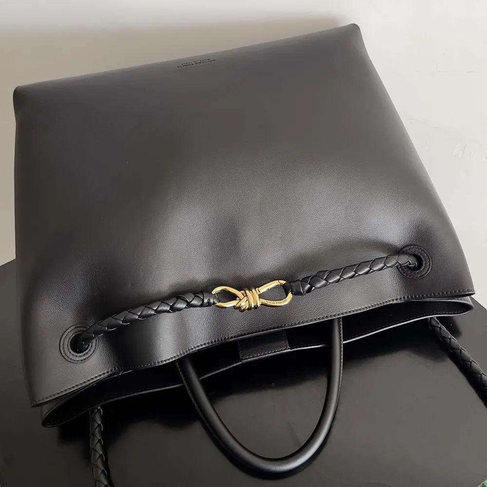 Bottega Veneta Women Large Andiamo in Silky Calf Leather-Black/Gold - image 5