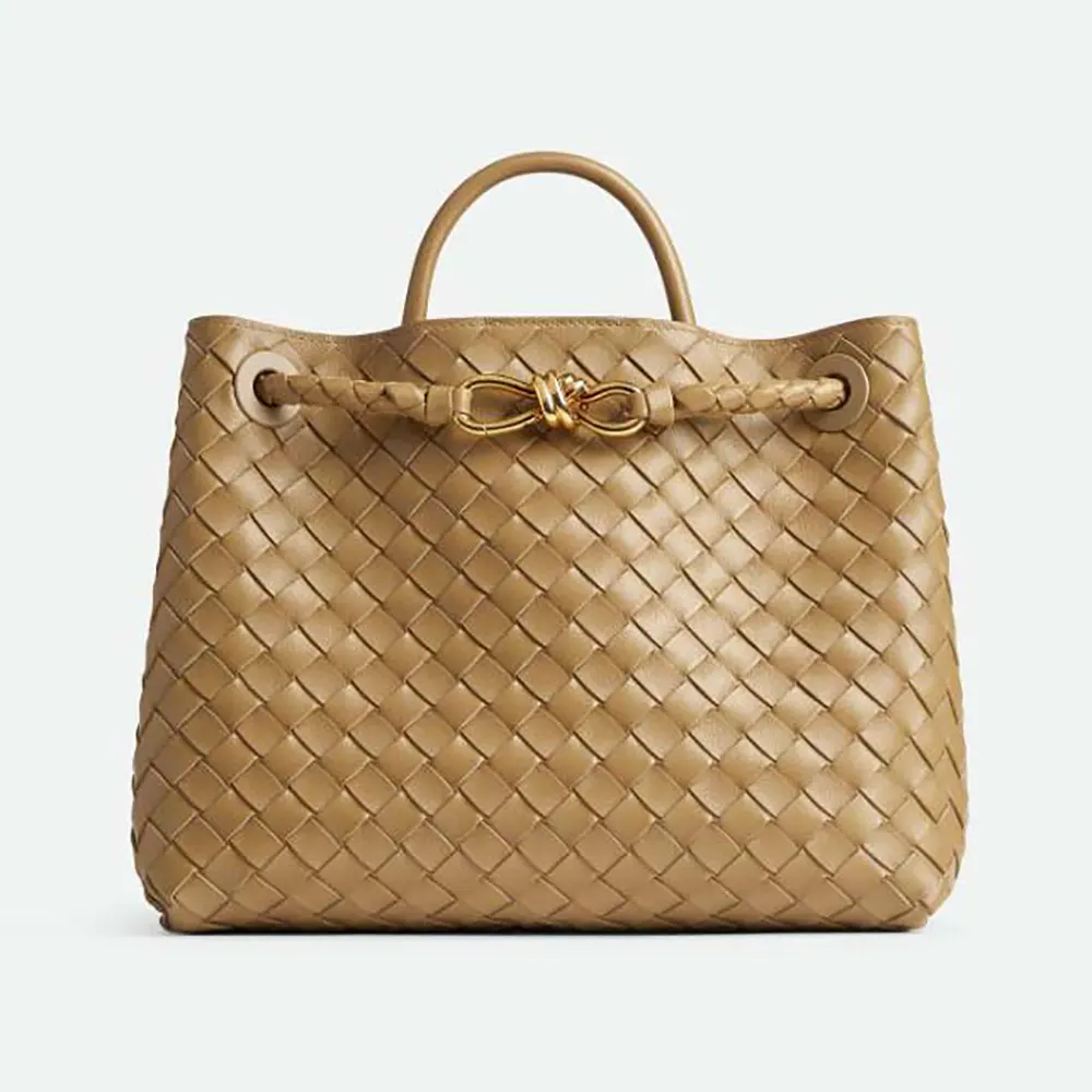 Bottega Veneta Women Medium Andiamo bag front view in light yellow leather