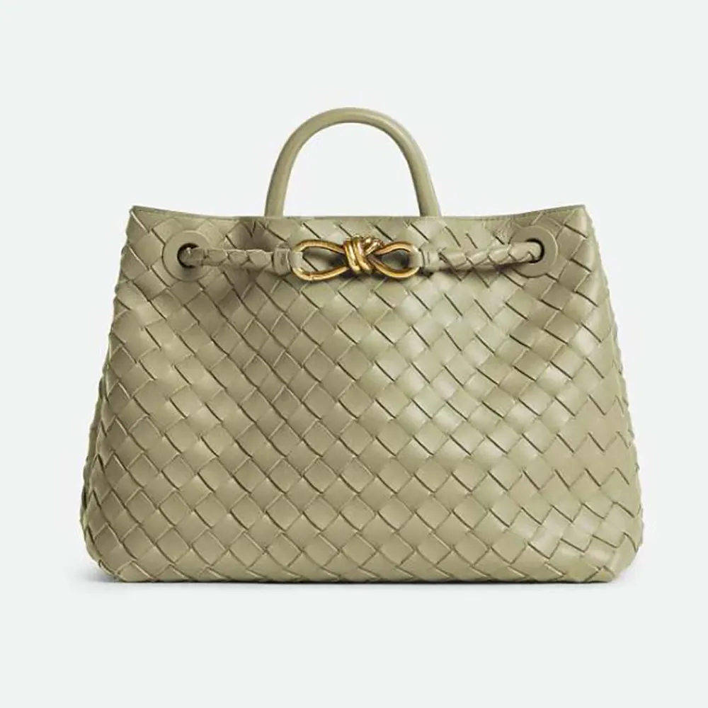 Bottega Veneta Women Medium Andiamo in Supple Intrecciato Leather-Travertine